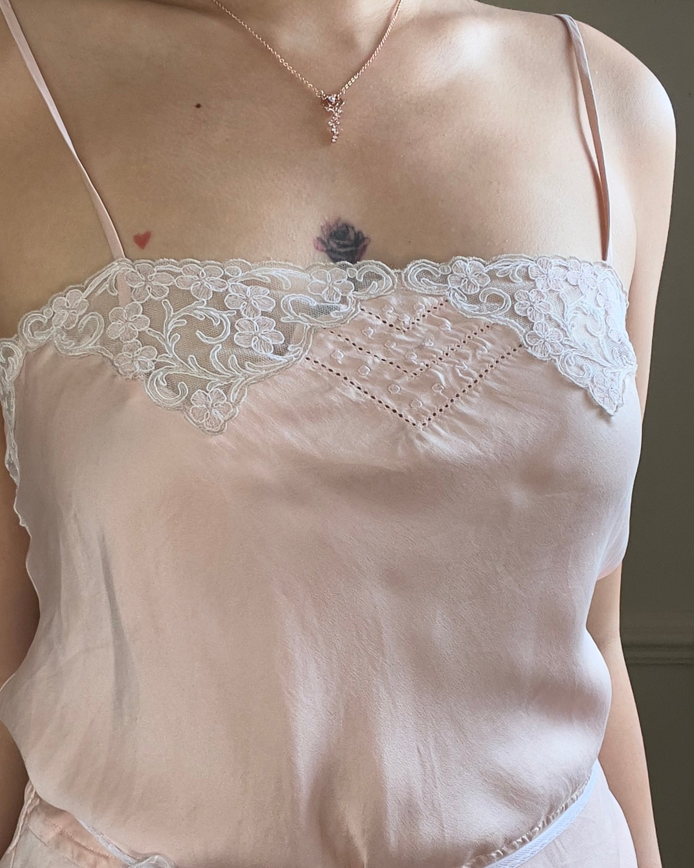 Vintage 1920’s Style Blushed Teddy Romper featuring Delicate Floral Lace Details