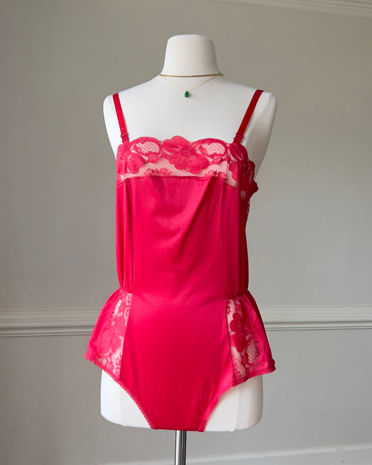 Sultry Winter Red Teddy Romper featuring Flower Petal Laced Bustier