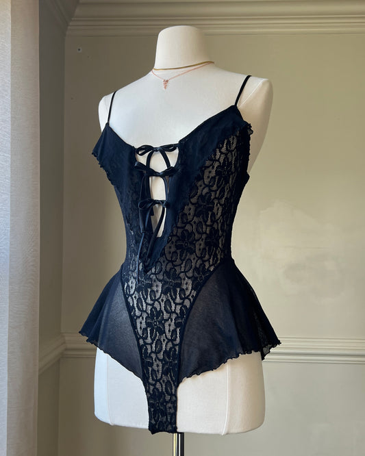 Victoria’s Secret Vintage 80s Sultry Bodysuit featuring Floral Embroidery Bodice