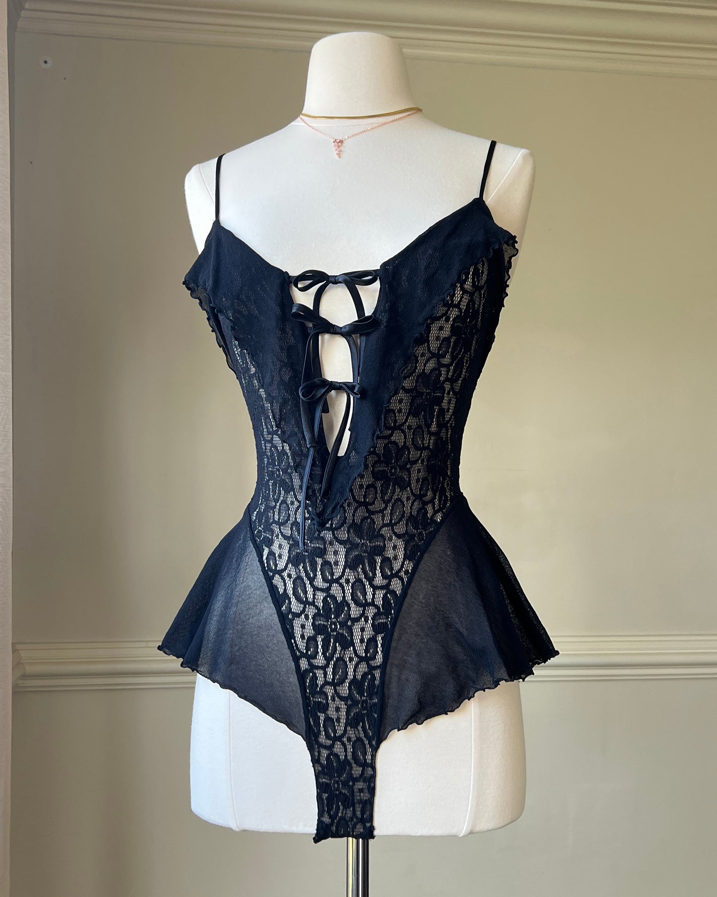 Victoria’s Secret Vintage 80s Sultry Bodysuit featuring Floral Embroidery Bodice