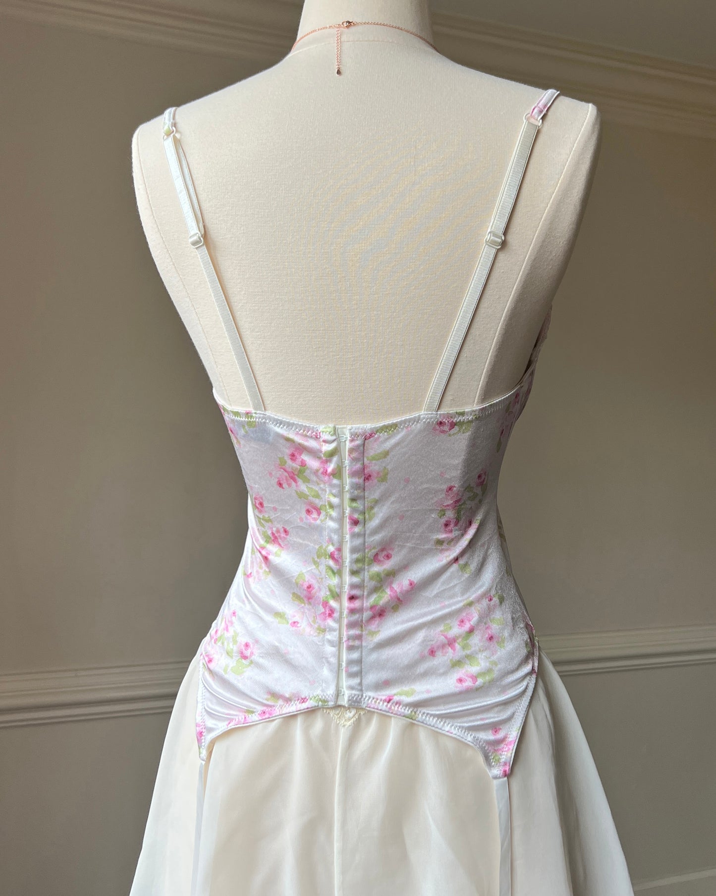 Stunning White Delicate Satin Corset featuring Floral Prints