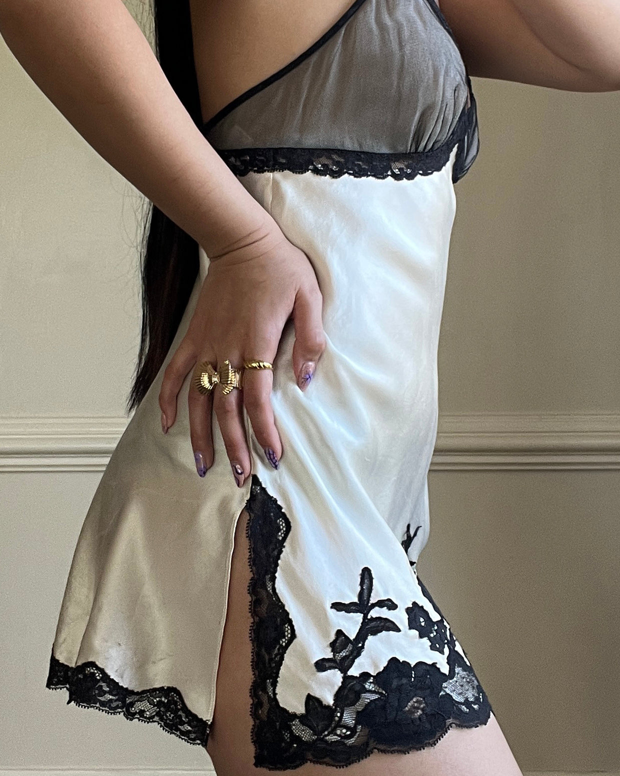 Victoria’s Secret Silk Slip Dress in Vintage Cream featuring Rosette Embroidery Details