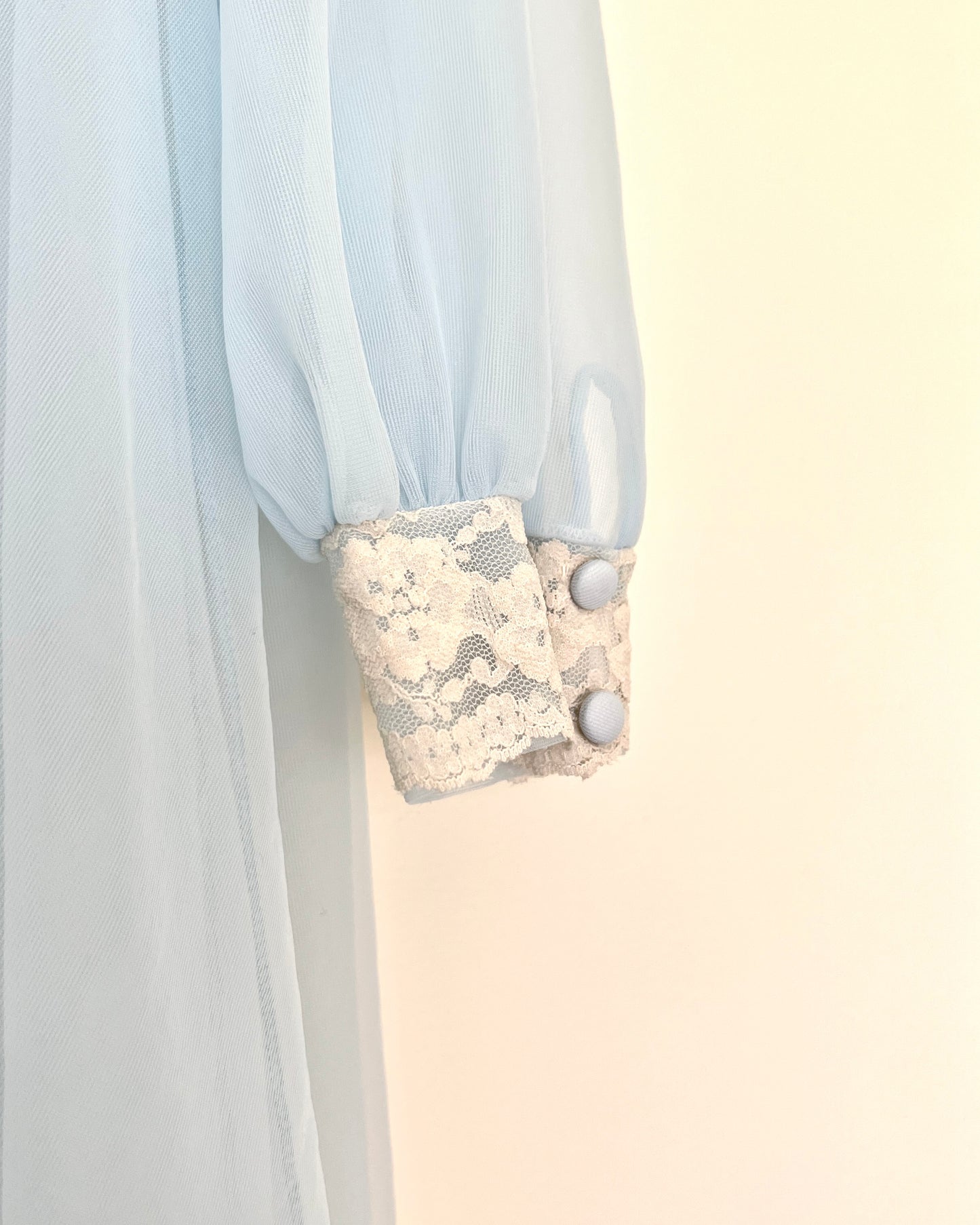 Vintage 80’s Baby Blue Chiffon Robe featuring Sheer Cream Floral Embroidery
