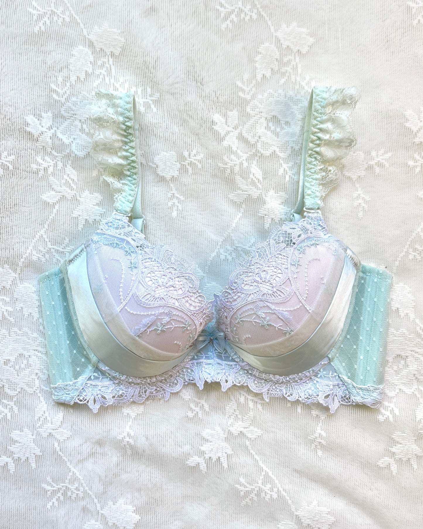 Mermaidcore Bustier Bra featuring Laced Details and Polka Dots Fabric