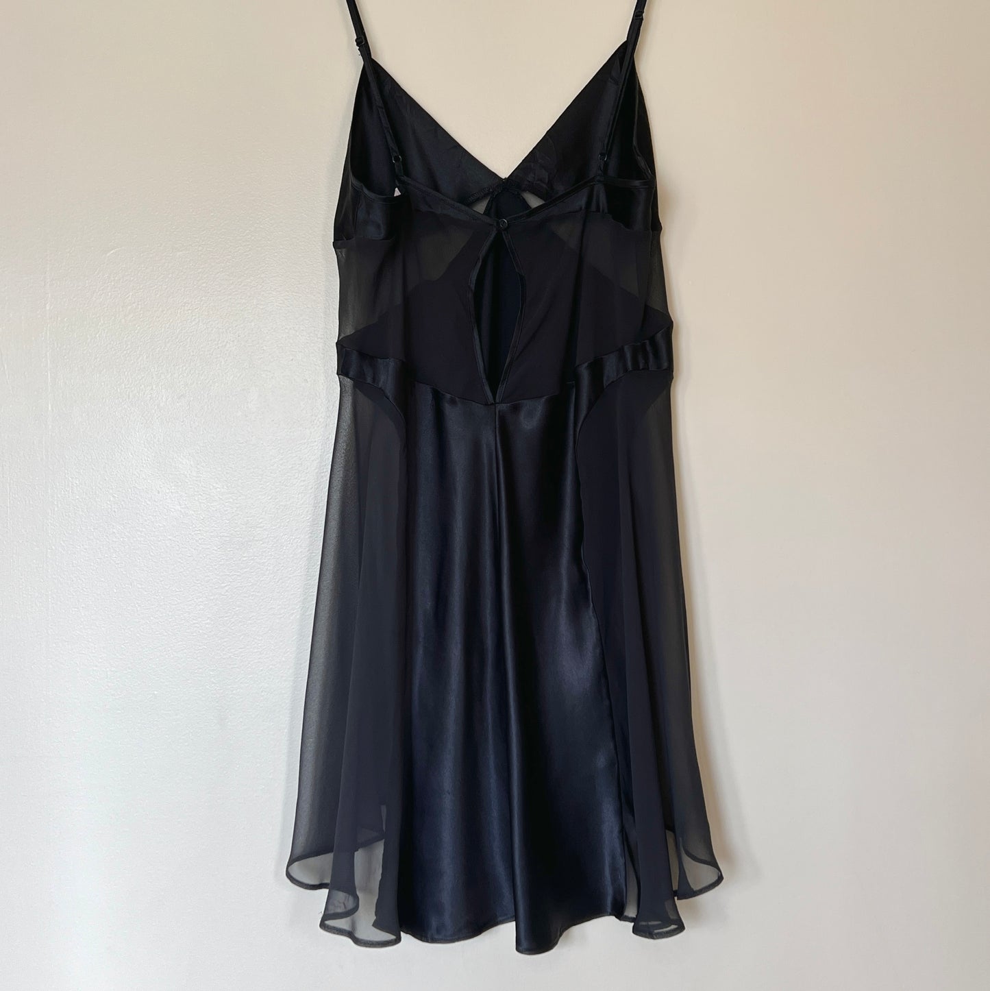 Victoria’s Secret Black Satin Dlip Dress featuring Sheer Mesh Cutout