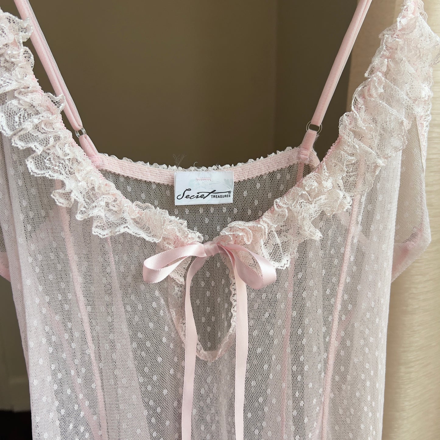 Super Cute Sheer Veil-like Laced Babydoll Slip featuring Adorable Ruffle Trimming