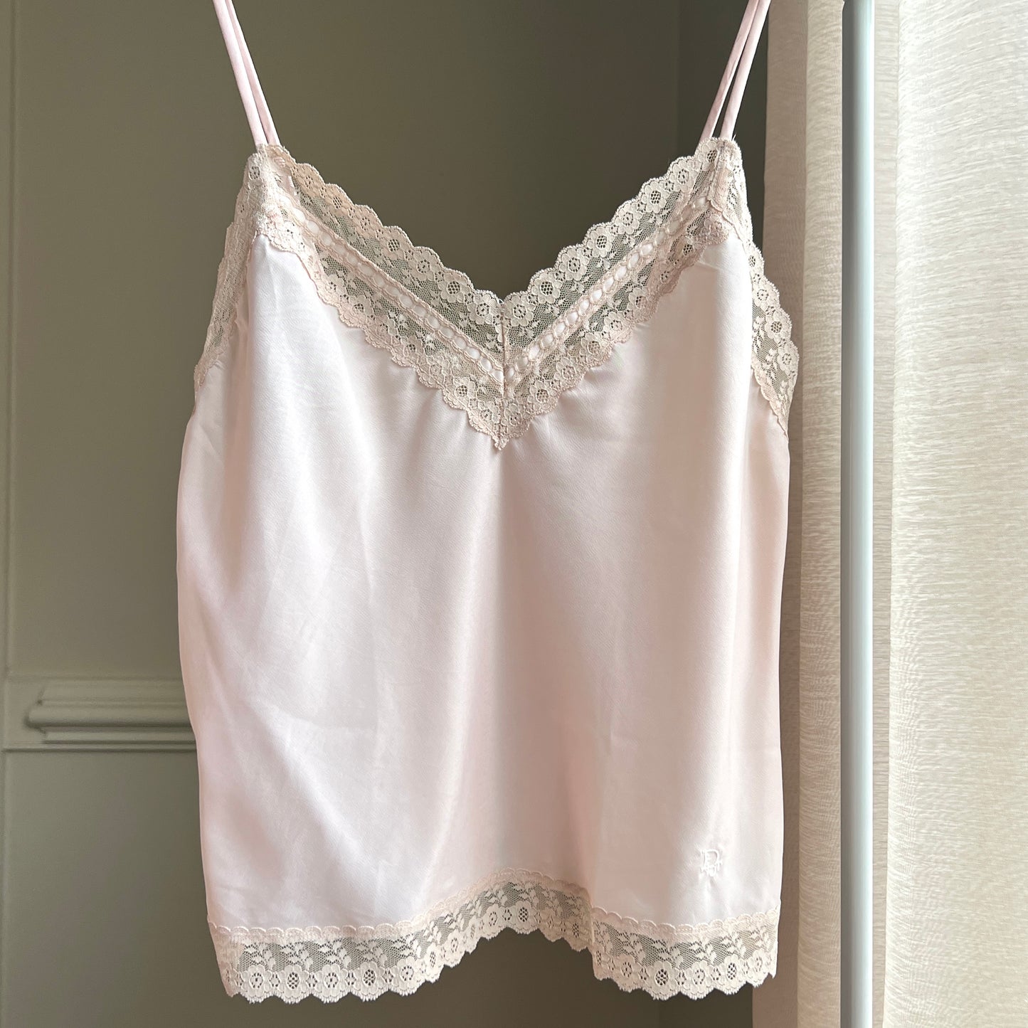 Vintage Christian Dior’s Satin Cropped Camisole featuring Floral Lace Lining