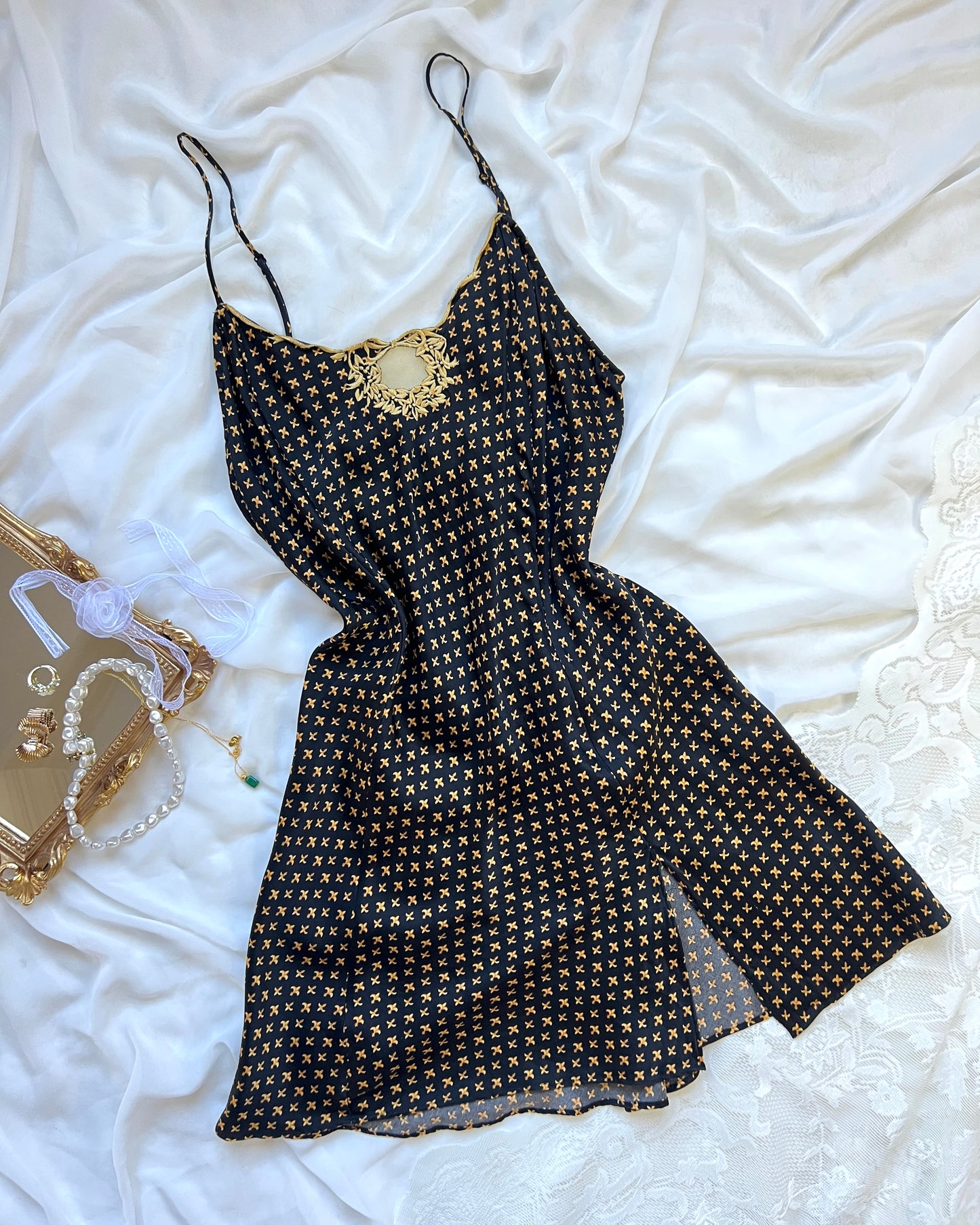 RARE Victoria’s Secret brocade slip dress featuring floral wreath embroidery