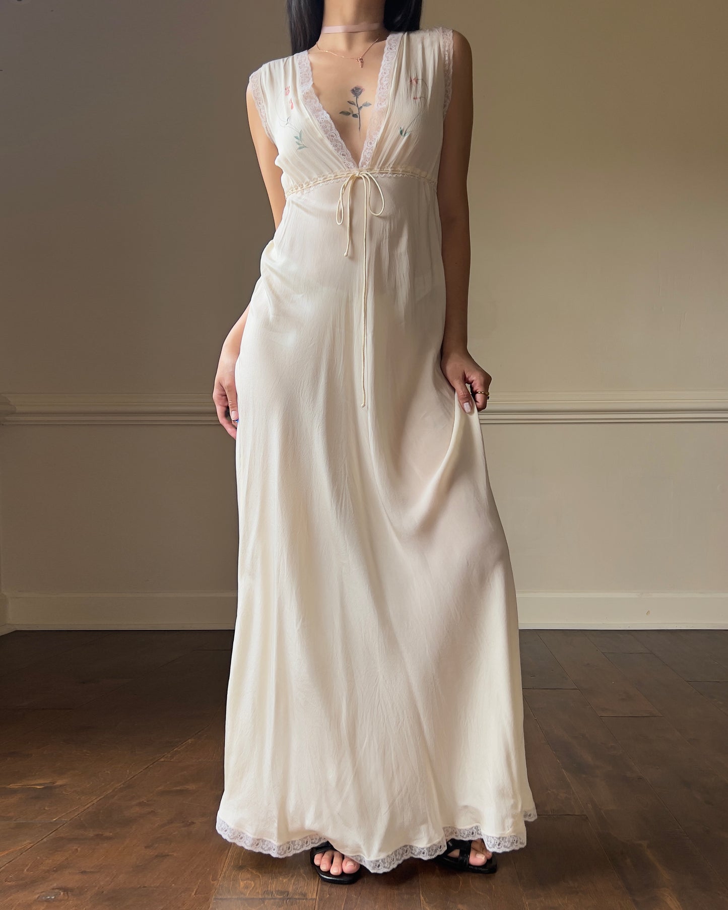 Christian Dior’s ethereal sheer maxi dress in vintage creamy