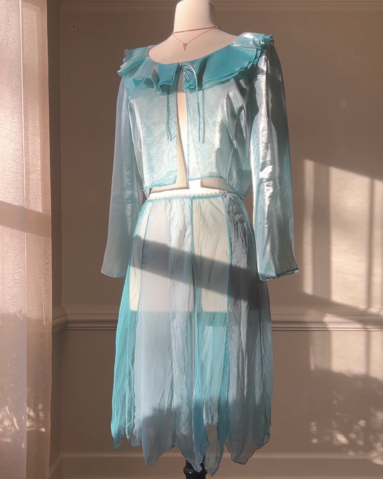 Mermaid Sheer Petaling Skirt in Teal Blue featuring Duotone Layering Fabric