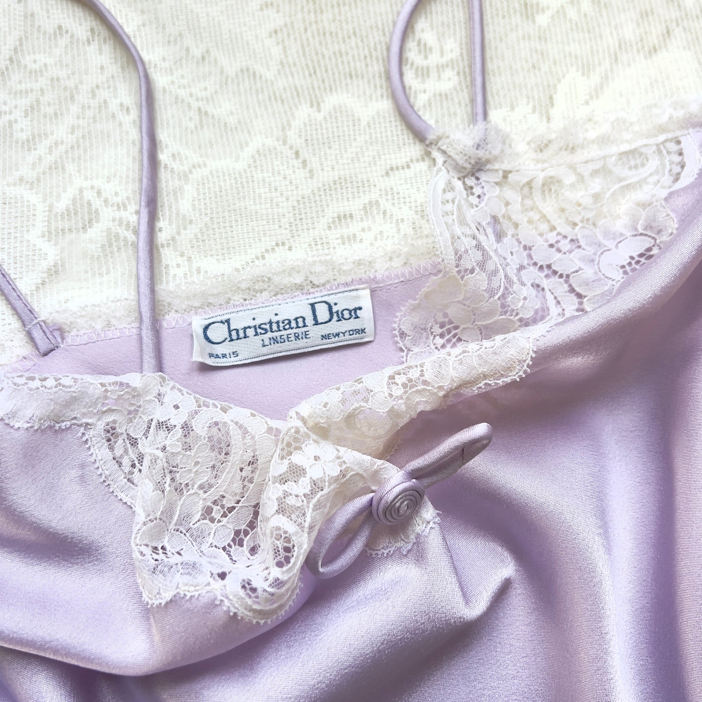 Milky Lavender Christian Dior Satin Slip featuring Paisley Laced Bustier and Lace Hemline Trimmings