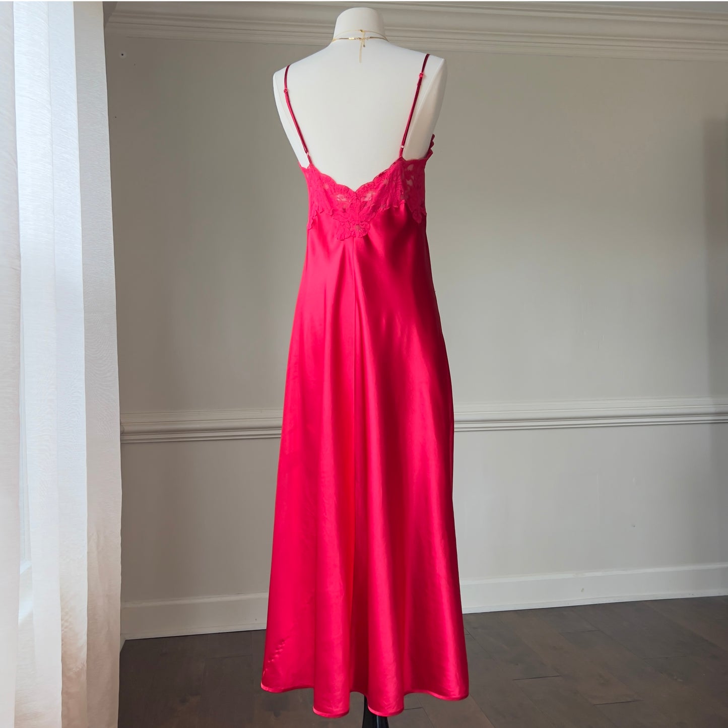 Vintage Victoria’s Secret Y2k Red Maxi Slip Dress featuring Rosette Lace Embroidery Bustier