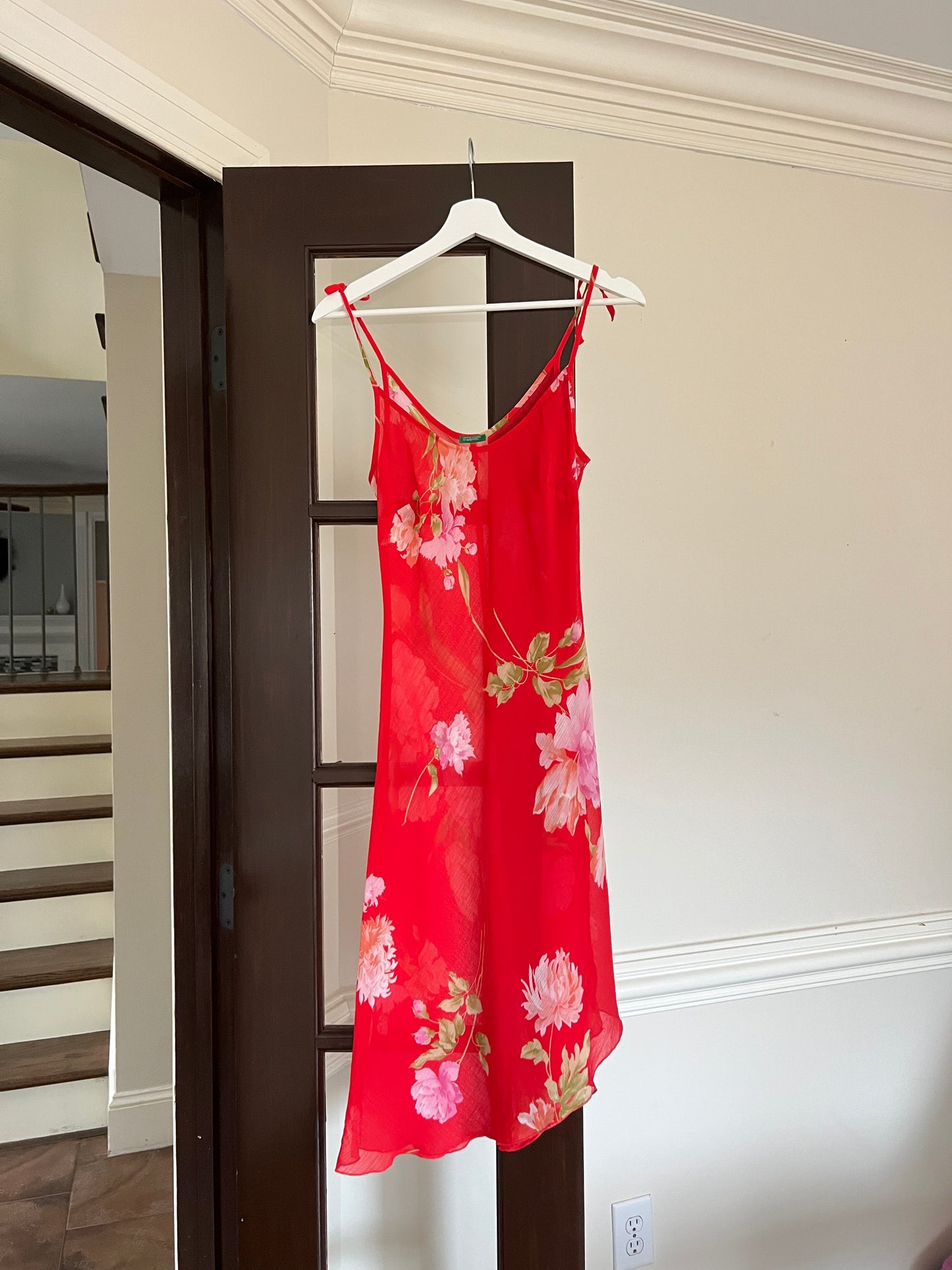 Vibrant Spring Floral Satin Slip in Red featuring Roses Prints