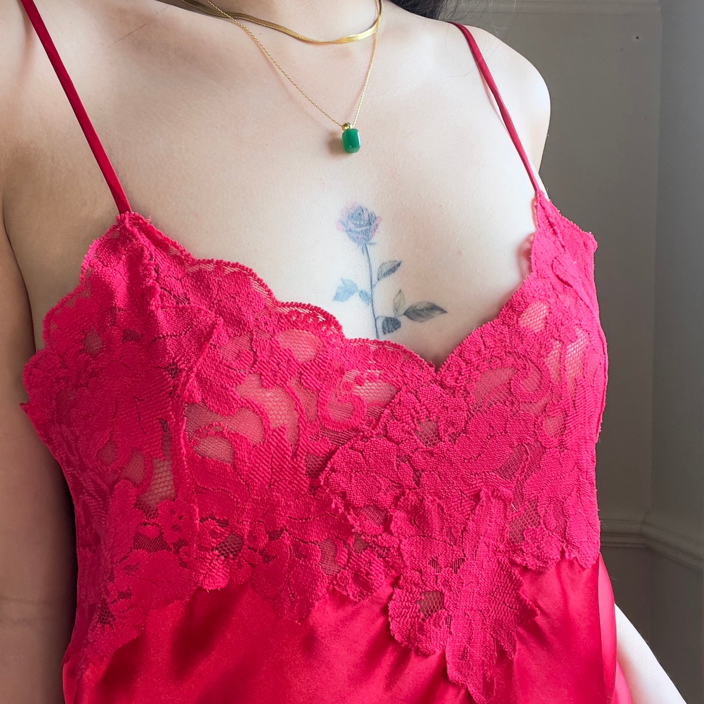 Vintage Victoria’s Secret Y2k Red Maxi Slip Dress featuring Rosette Lace Embroidery Bustier