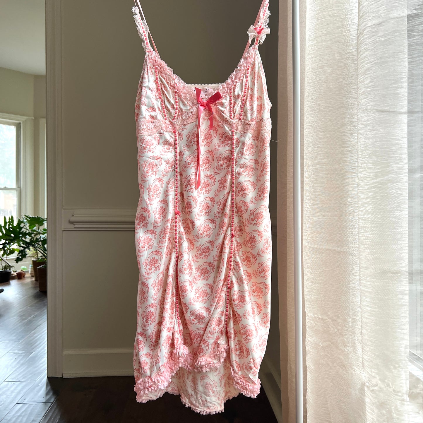 Eblin’s Vintage Print Dress featuring Unique Ribbon Stitching