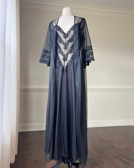 RARE Dark Feminine Nightgown Set includes Complete Sheer Bodice Maxi Slip