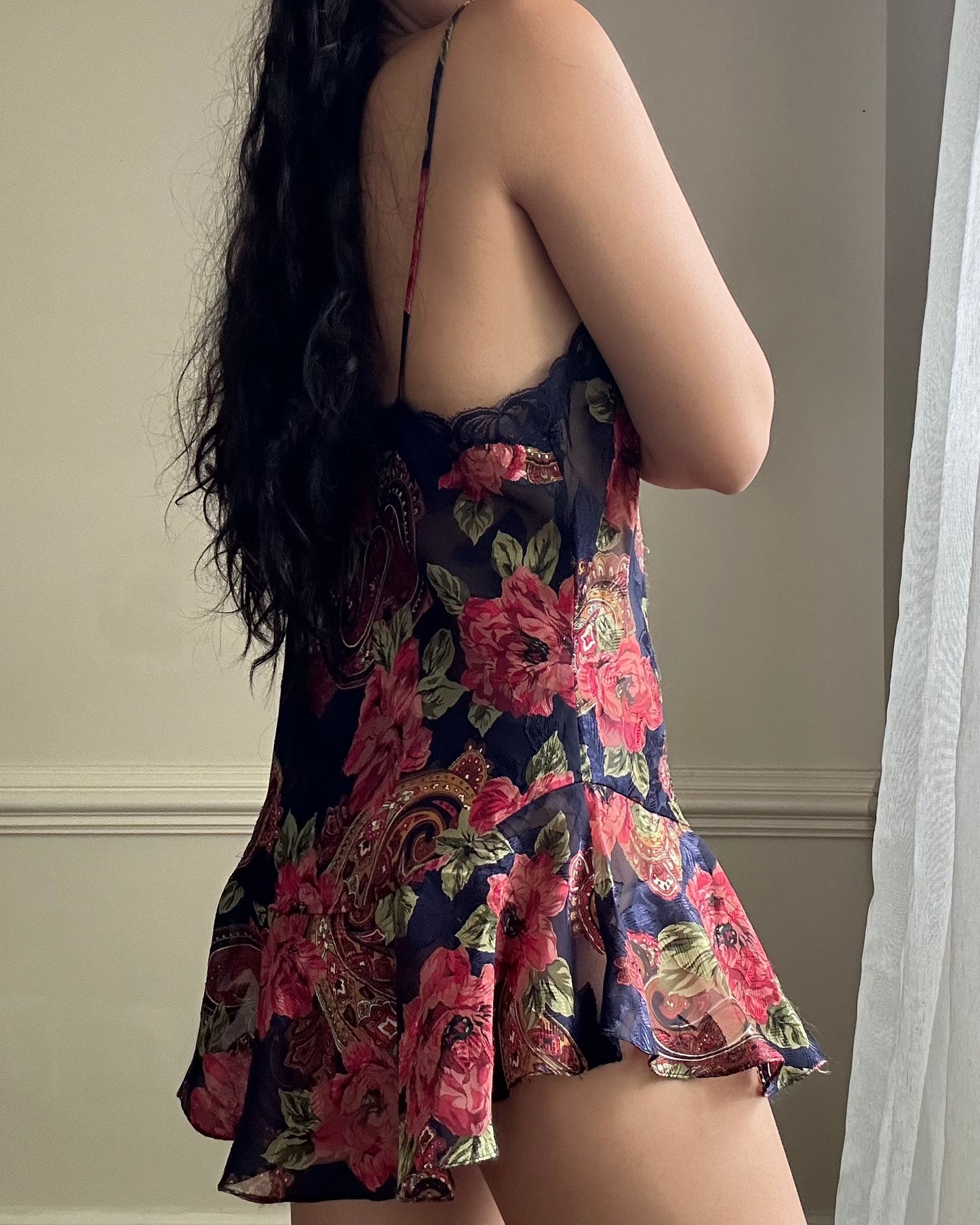 Victoria’s secret sheer floral slip dress featuring overlapping paisley