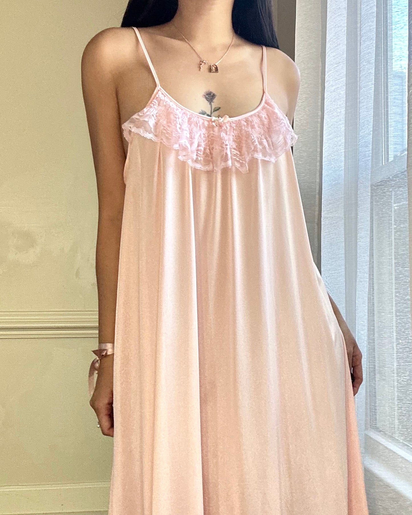 Sweet Tangerine Pink Maxi Slip Dress featuring Delicate Laced Fringe