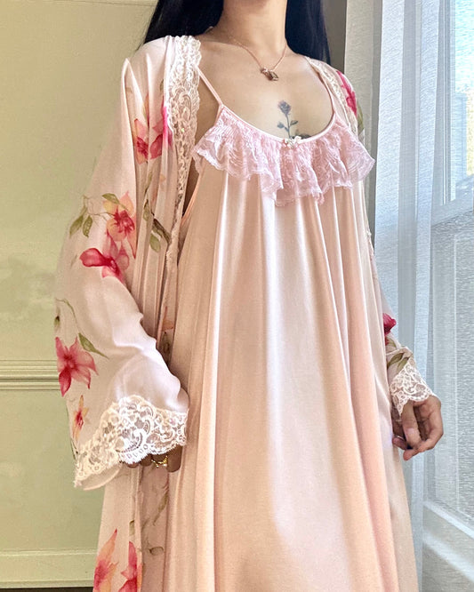 Soft Sheer Floral Chiffon Robes featuring Daffodils Watercolor with Lace Embroidery