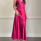 Vintage Dior maroon satin maxi dress featuring paisley embroidery bust