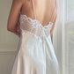 Victoria’s Secret Soft Satin Silk Maxi Dress in Pearl White featuring Floral Embroidery