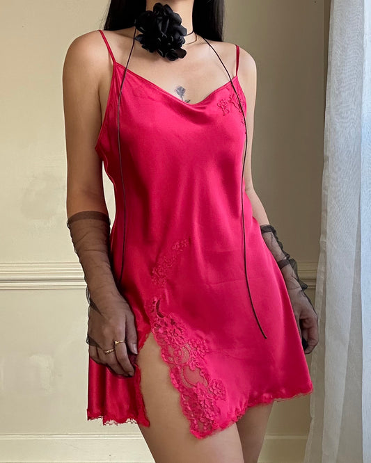 Victoria’s Secret Sultry Red Slip Dress featuring Lace Embroidery Lining