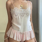 Ballet Satin Cropped Bodysuit featuring Sheer Embroidery Bust with Tulles Mesh Skirt