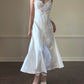 Victoria’s Secret Soft Satin Silk Maxi Dress in Pearl White featuring Floral Embroidery