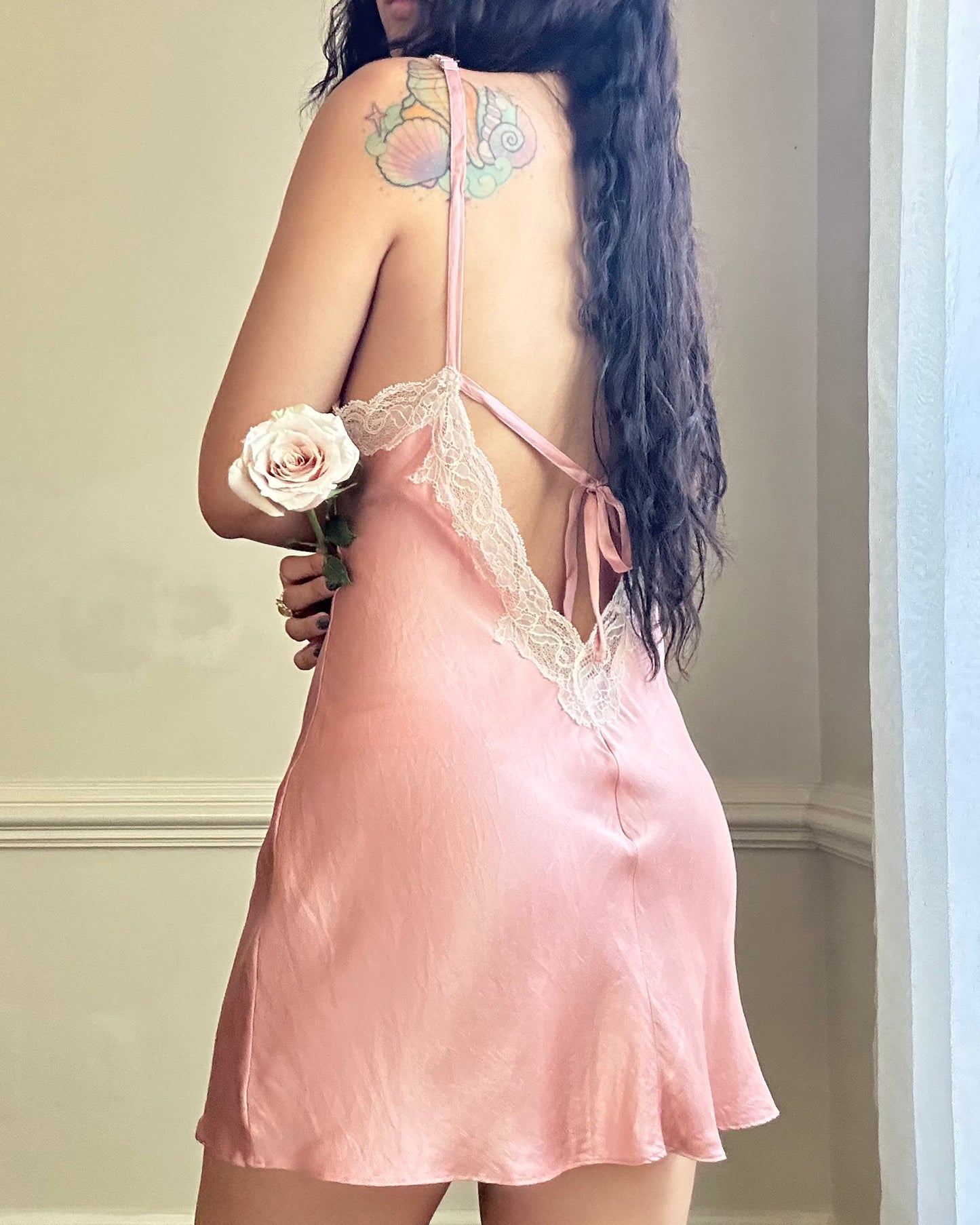 Victoria’s Secret Sunset Pink Silk Slip Dress featuring Floral Embroidery Cup