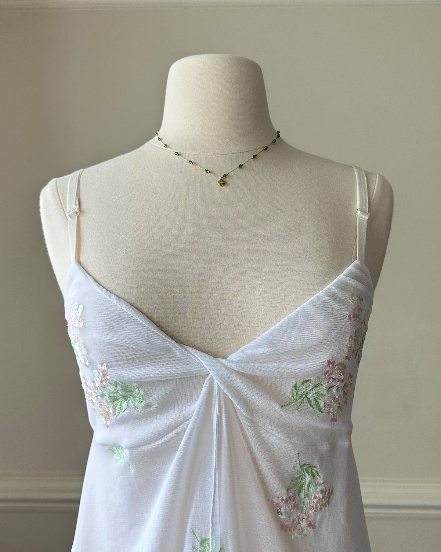 Victoria’s Secret sheer white open top featuring flower bouquets embroidery