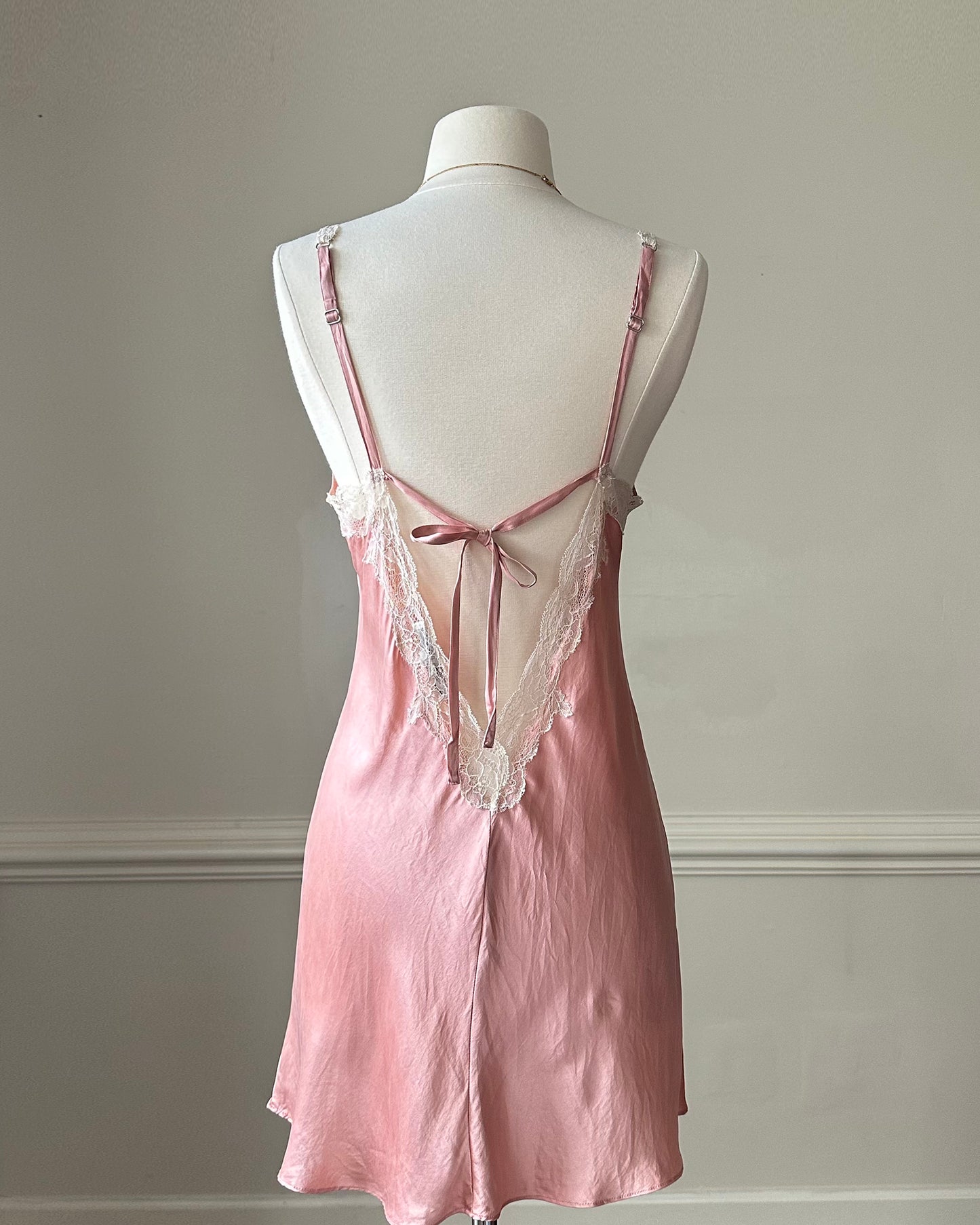 Victoria’s Secret Sunset Pink Silk Slip Dress featuring Floral Embroidery Cup