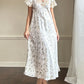 Elegant Vintage Dior Satin Maxi Dress featuring White Peony Prints