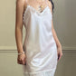 Vintage Dior Satin Powder Pink Slip Dress featuring Floral Embroidery Trimmings