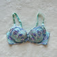 Turquoise blue Japanese brassiere featuring blue and lavender petite flowers embroidery