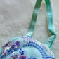 Turquoise blue Japanese brassiere featuring blue and lavender petite flowers embroidery