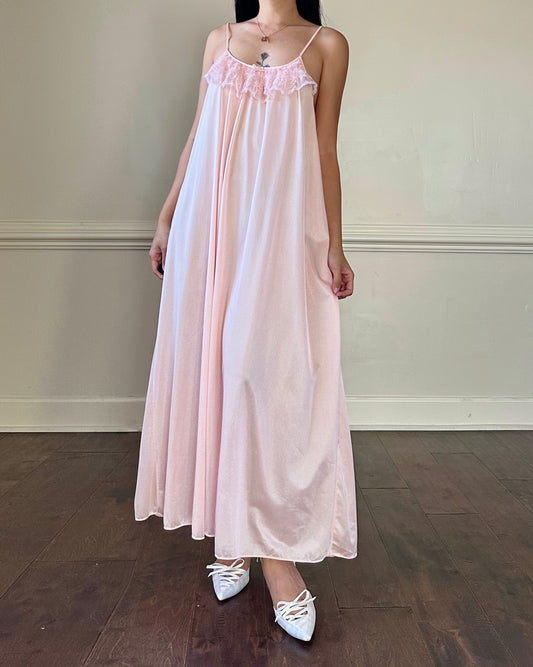 Sweet Tangerine Pink Maxi Slip Dress featuring Delicate Laced Fringe