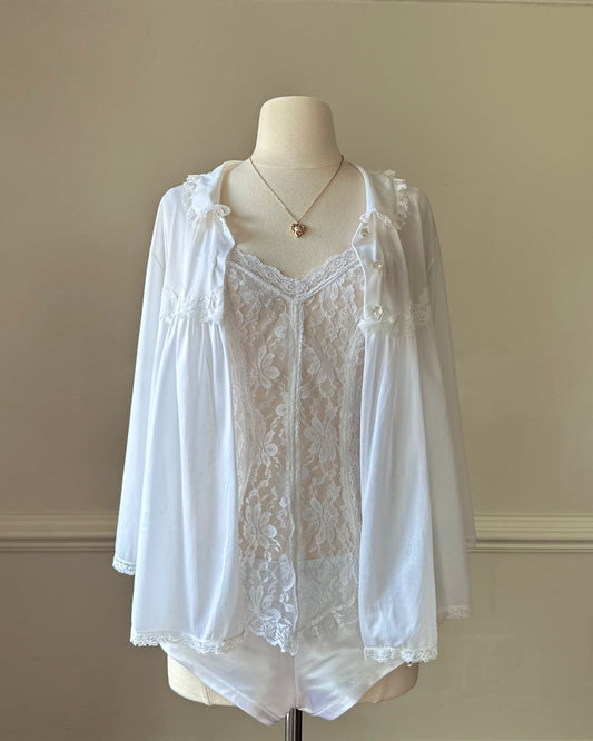 Vintage Shirt Robe featuring Sheer Lace Bustier Lining