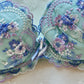 Turquoise blue Japanese brassiere featuring blue and lavender petite flowers embroidery