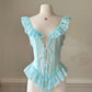 Vintage Alana Gale powder blue ruffle teddy bodysuit