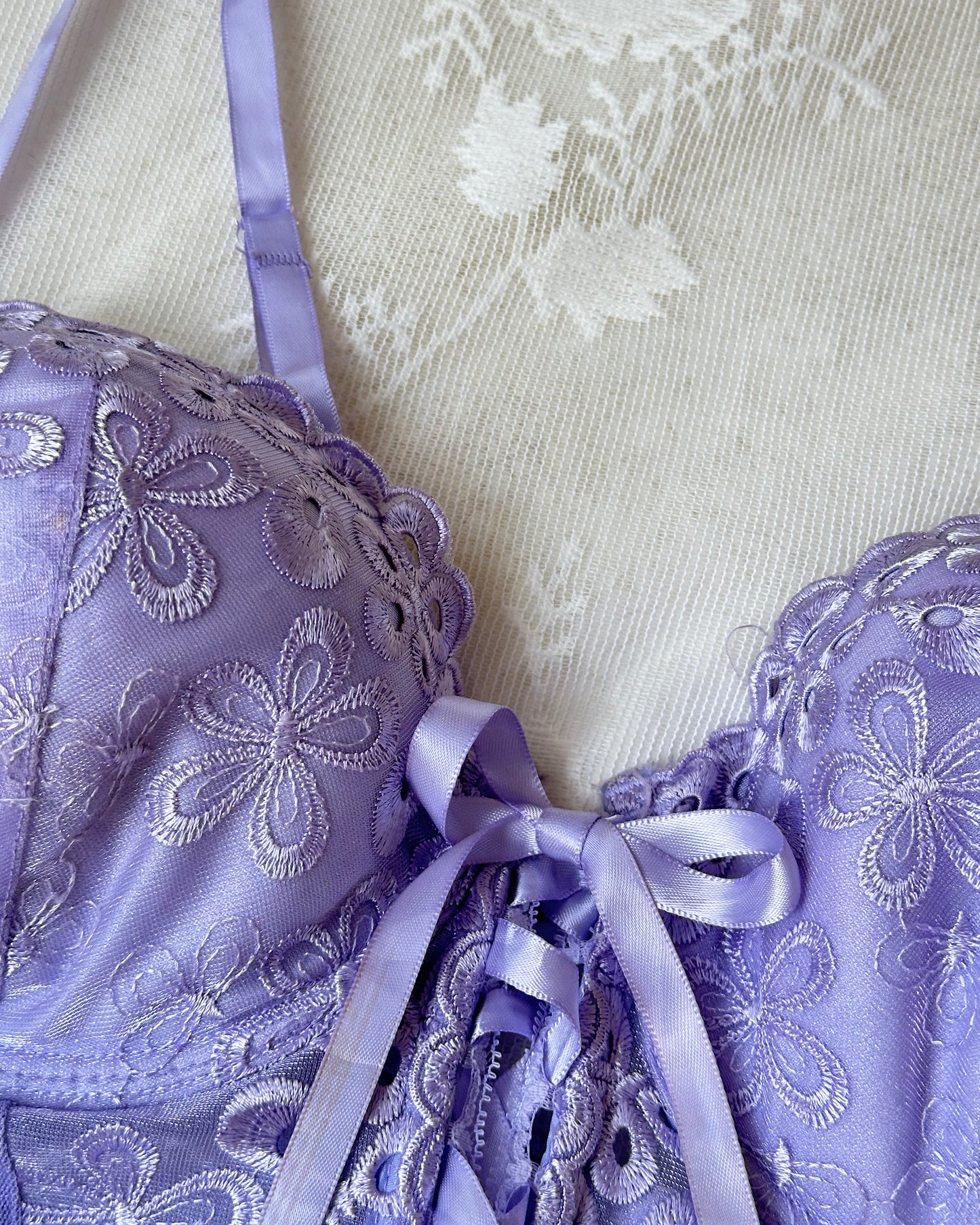 Lovely Lavender Slip Set includes a Bustier Corset and Matching Thongs