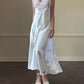 Victoria’s Secret Soft Satin Silk Maxi Dress in Pearl White featuring Floral Embroidery