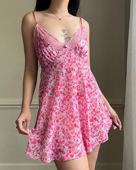 Ditsy Floral Slip Ddress featuring Variety of Reds and Pink Flowers Print
