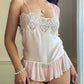 Ballet Satin Cropped Bodysuit featuring Sheer Embroidery Bust with Tulles Mesh Skirt