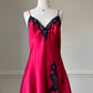 Sexy Red Slip Dress featuring Rosette Lace Embroidery on Bustier