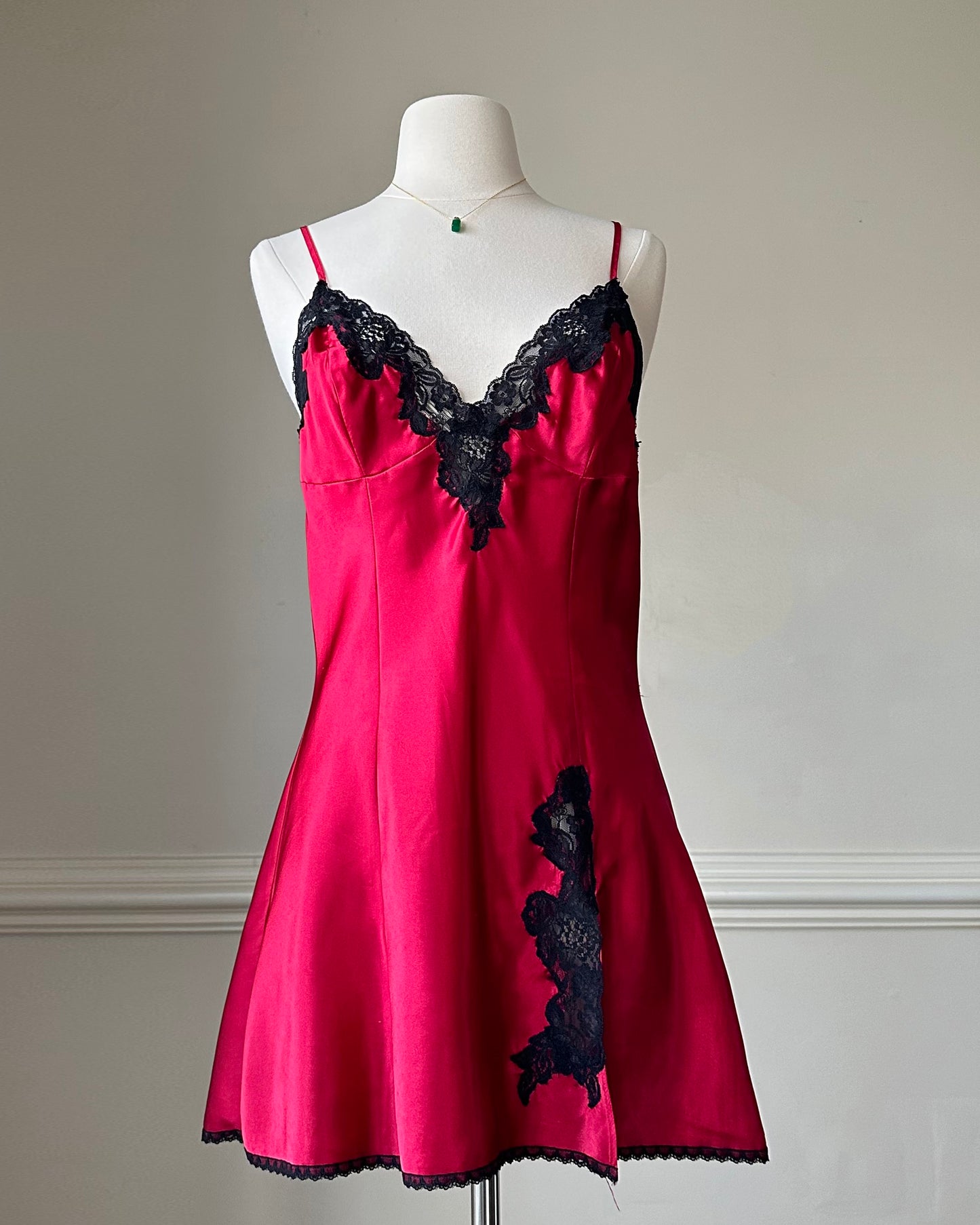 Sexy Red Slip Dress featuring Rosette Lace Embroidery on Bustier