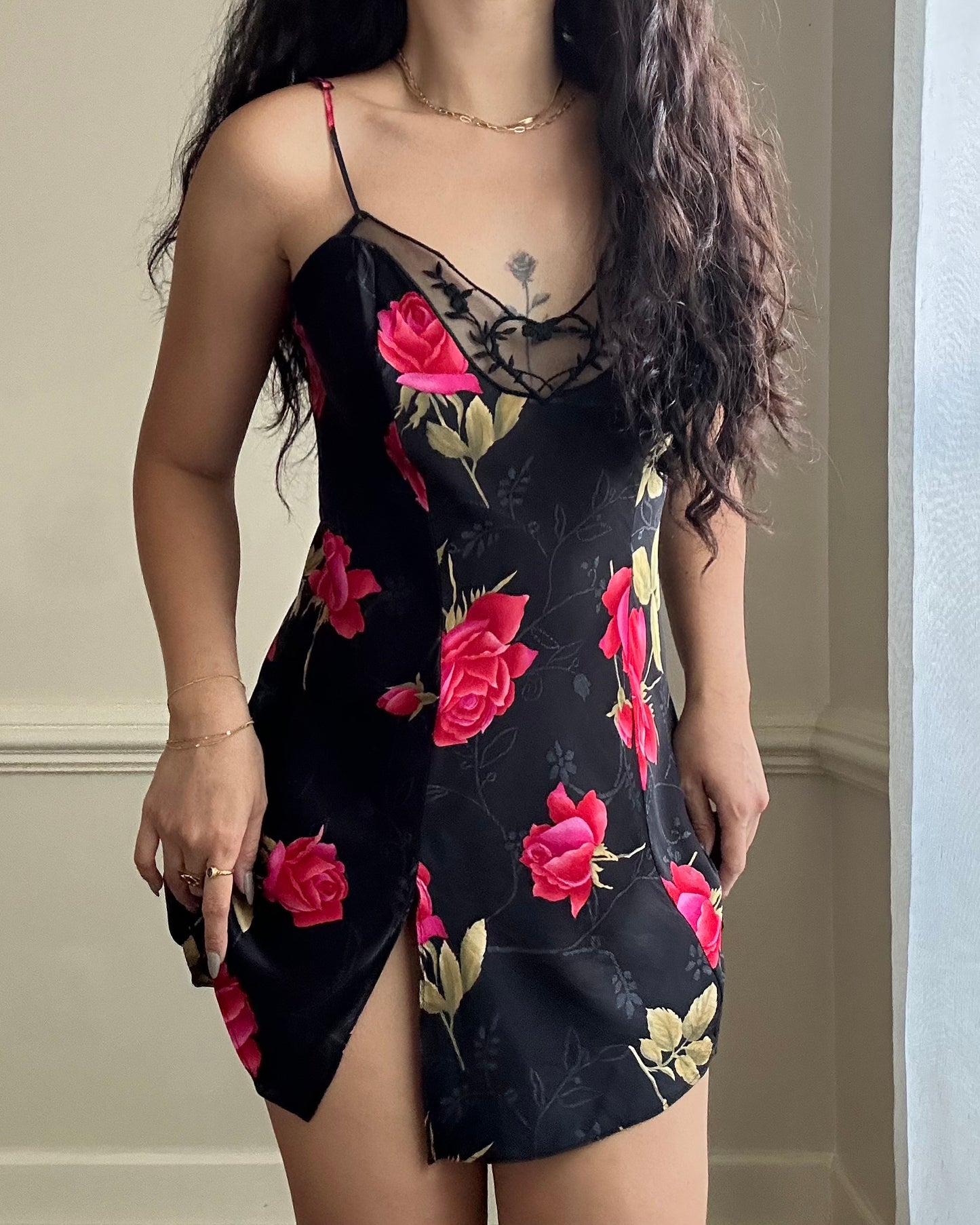 Victoria’s secret sultry vintage silk slip dress featuring vibrant rose prints