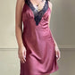 Vintage dusty rose satin dress + black lace bustier