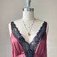 Vintage dusty rose satin dress + black lace bustier