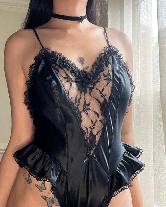 Sexy Delicate's Bodysuit featuring Laced Bodice Cutout with Floral Embroidery