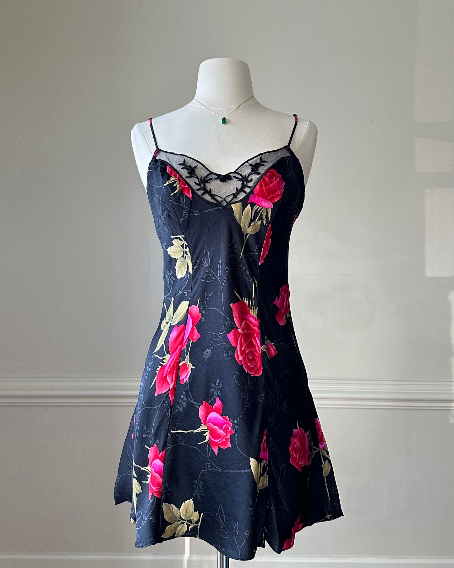 Victoria’s secret sultry vintage silk slip dress featuring vibrant rose prints